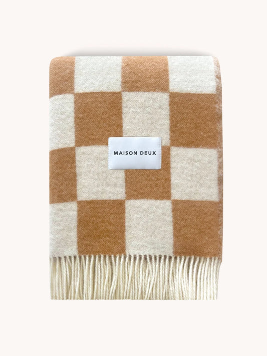 Blanket CHECKERBOARD Terra Brown / White 4.25 x 6.5 ft by Maison Deux