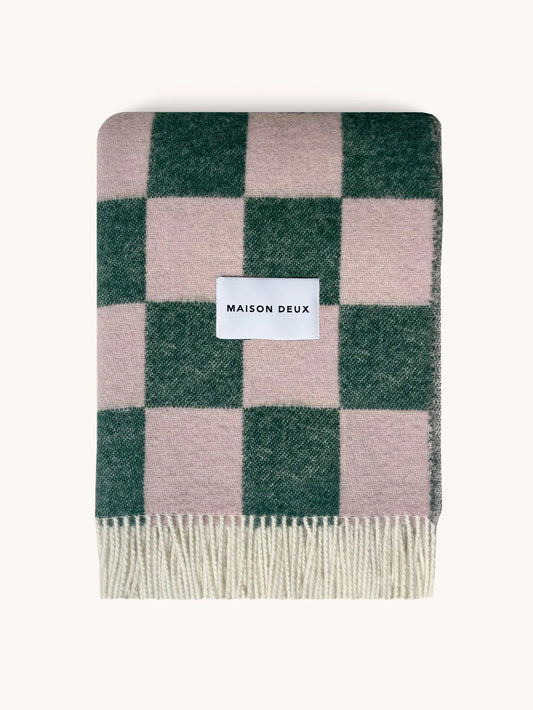 Blanket CHECKERBOARD Green / Pink 4.25 x 6.5 ft by Maison Deux