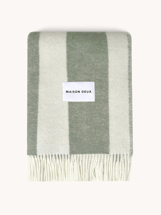 Blanket ROUGH STRIPE Agave Olive Green / White 4.25 x 6.5 ft by Maison Deux