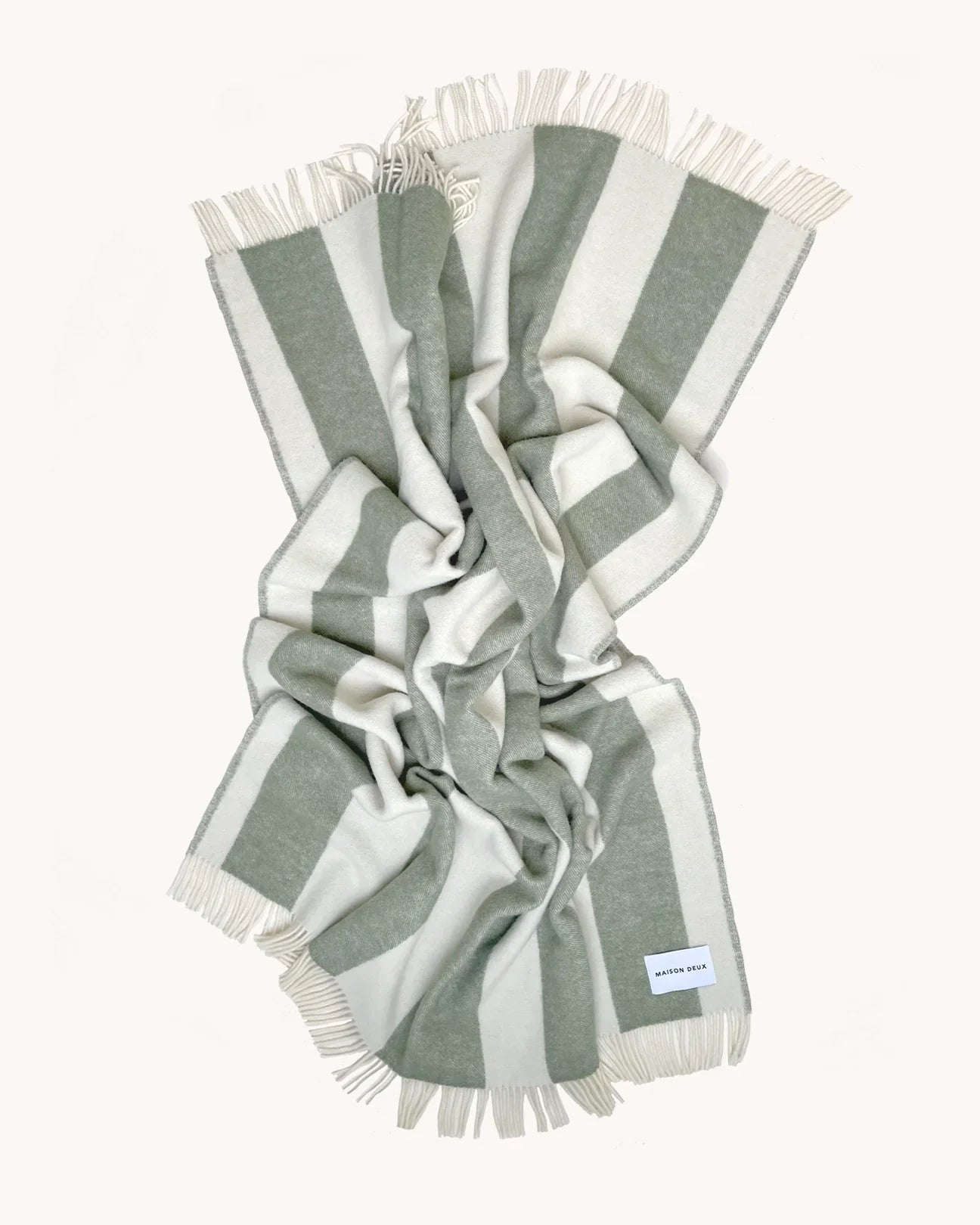 Blanket ROUGH STRIPE Agave Olive Green / White 4.25 x 6.5 ft by Maison Deux