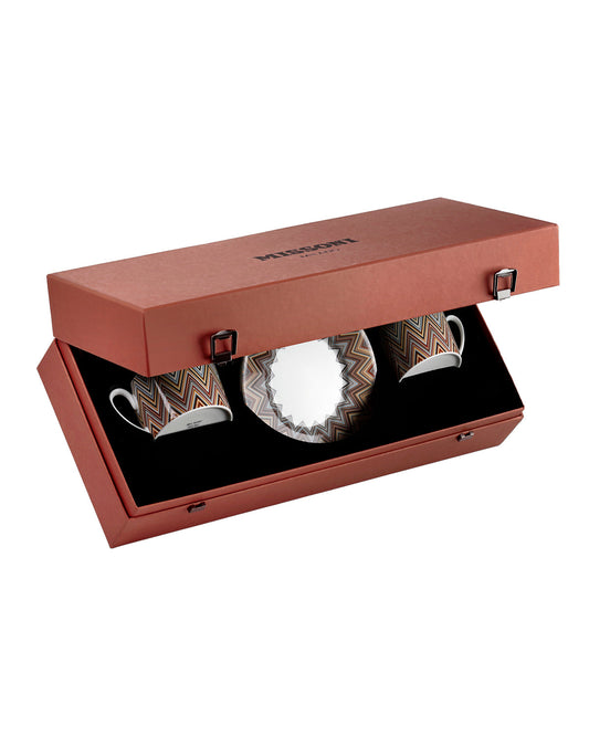 Missoni Home Tea Cup & Saucer ZIG ZAG Set of 2 in Luxury Box Jarris 148 diam. 3.3", H 2.3", cap. 7.5 oz, Saucer diam. 6"