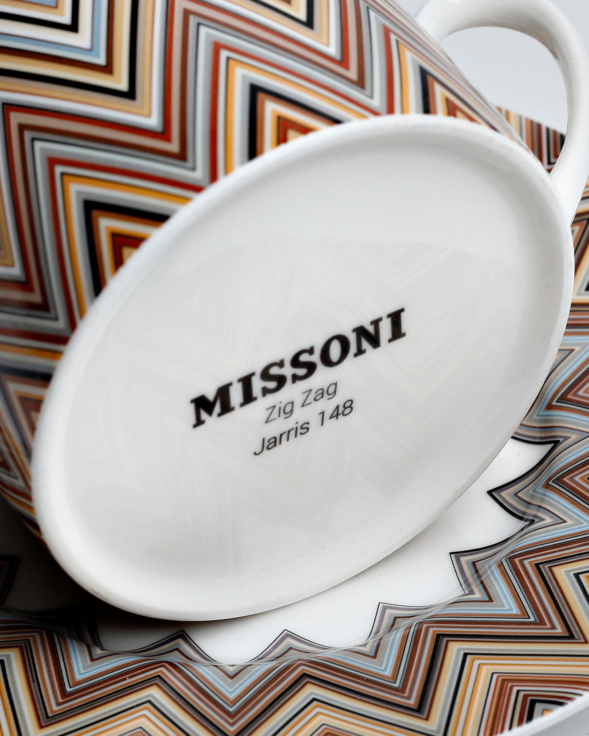 Missoni Home Tea Cup & Saucer ZIG ZAG Set of 2 in Luxury Box Jarris 148 diam. 3.3", H 2.3", cap. 7.5 oz, Saucer diam. 6"
