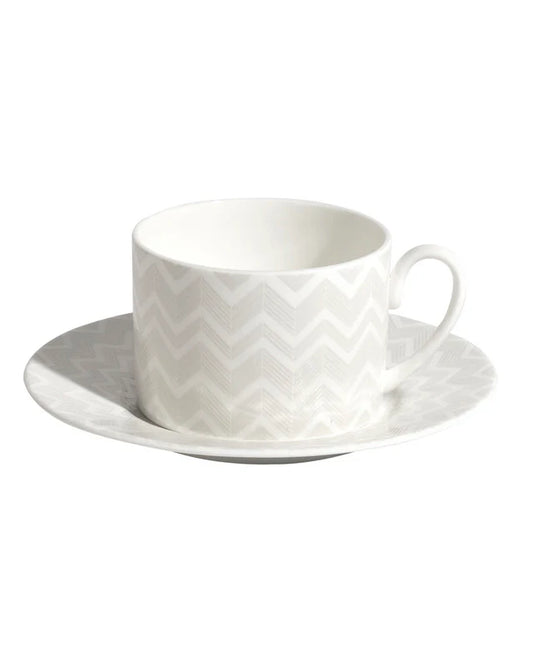 Tea Cup & Saucer ZIG ZAG (Set of 6) in Luxury Box White diam. 3.3", H 2.3", cap. 7.5 oz, Saucer 6" by Missoni Home