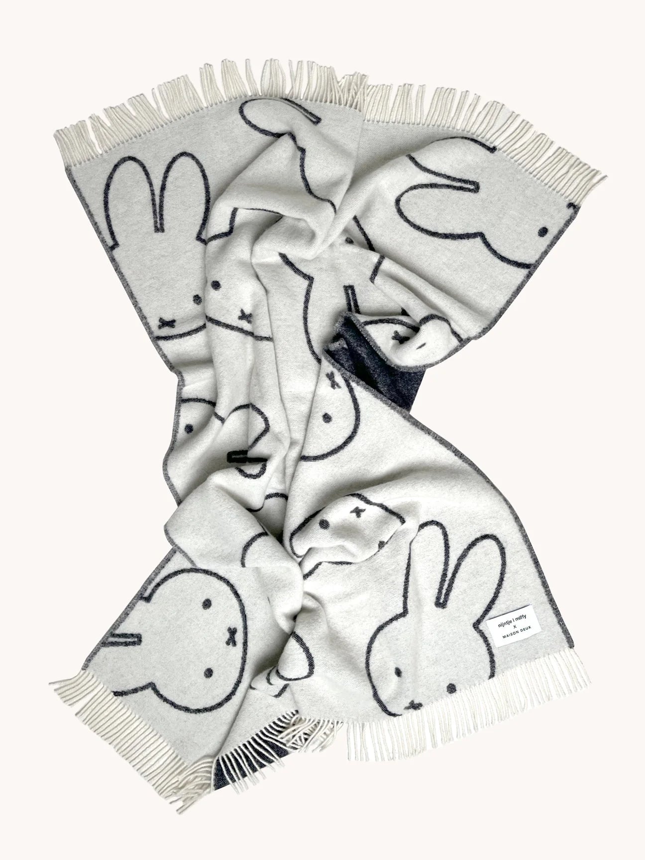 Blanket MIFFY White / Black Print 4.25 x 6.5 ft by Maison Deux x Miffy