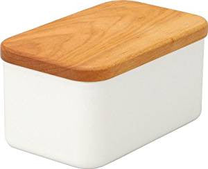 WHITE ENAMEL BUTTER CASE (DEEP) WITH CHERRY WOOD LID by Noda Horo