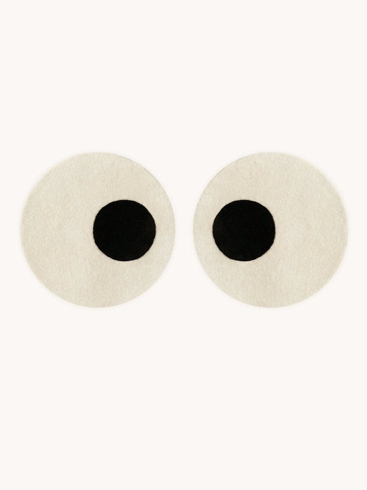 Rug EYES PAIR White / Black Print Round Diam. 2.3 ft by Maison Deux