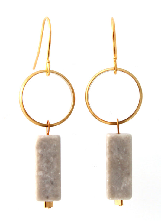 BRASS RING WITH GREY MARBLE EARRINGS