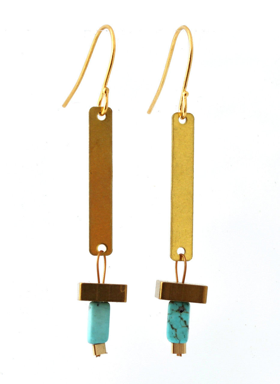 BRASS DROP WITH SQUARE AND MAGNESITE EARRINGS