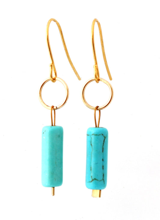 GOLD-FILLED CIRCLE WITH MAGNESITE CYLINDER EARRINGS