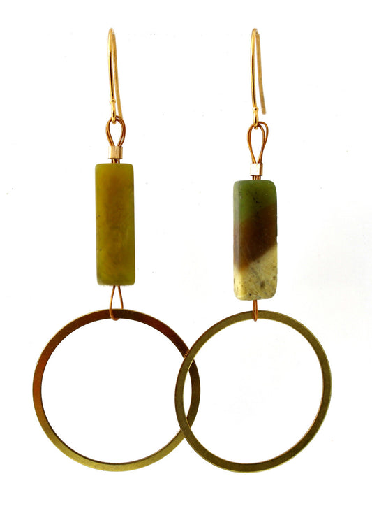 OLIVE JADE AND BRASS CIRCLE EARRINGS