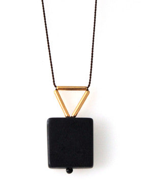 BLACKSTONE WITH GOLD-PLATED BRASS NECKLACE ON BROWN SILK