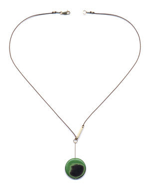 Green Circle Disk with White Cylinder Detail Necklace by I. Ronni Kappos (IRK Jewelry)