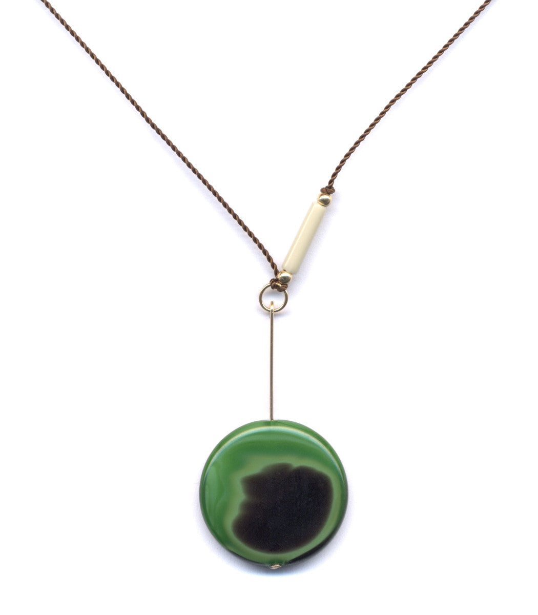 Green Circle Disk with White Cylinder Detail Necklace by I. Ronni Kappos (IRK Jewelry)