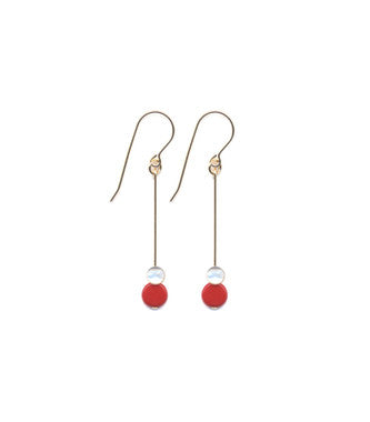 E1721 Red Dot with Mother of Pearl Detail Earrings