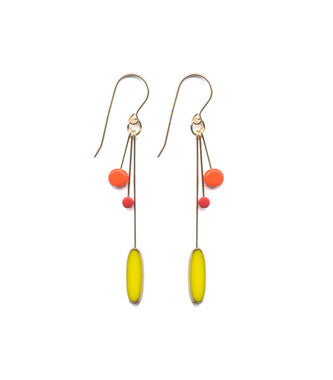 E1766 Yellow Ellipse Cluster with Orange and Red Earrings