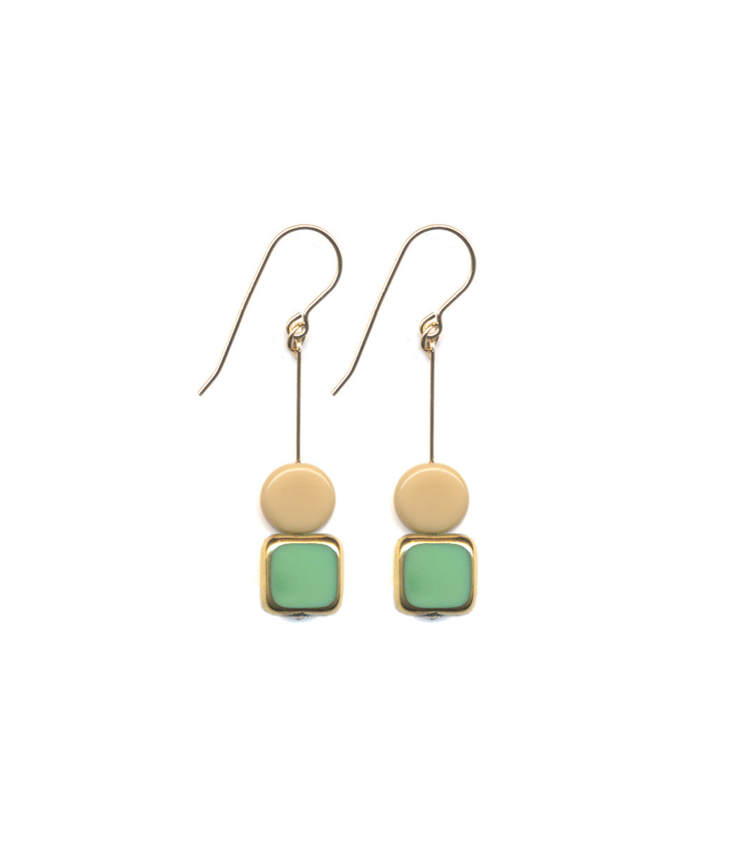E1768 Greens Square with Cream Earrings