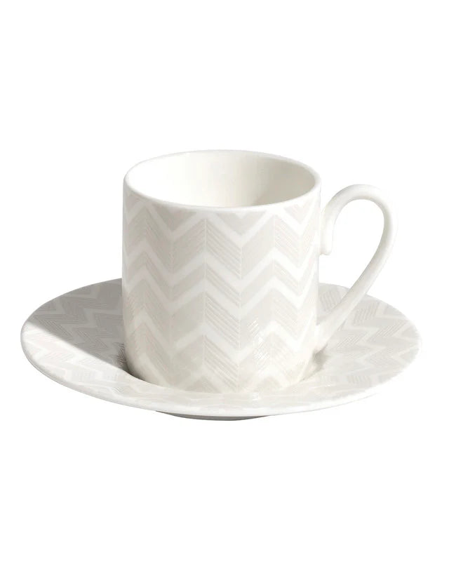 Coffee Cup & Saucer ZIG ZAG (Set of 6) in Luxury Box White diam. 2.3", H 2.5", Cap. 4 oz, Saucer diam. 4.75" by Missoni Home