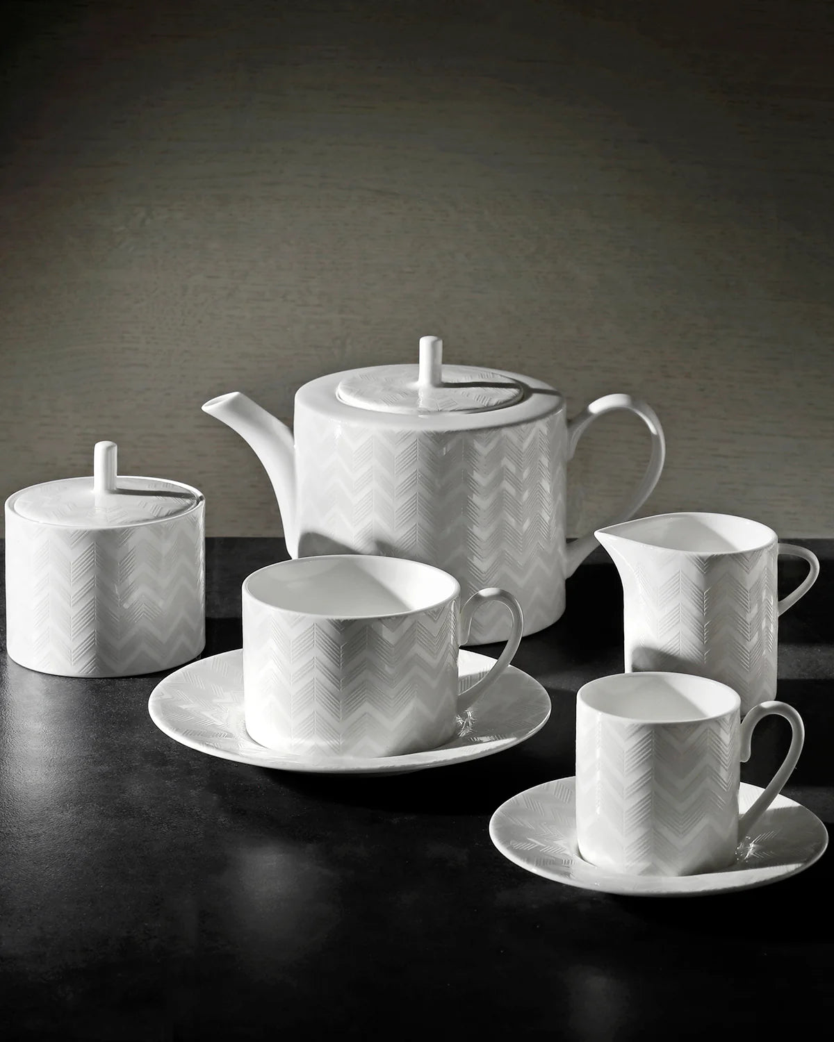 Coffee Cup & Saucer ZIG ZAG (Set of 6) in Luxury Box White diam. 2.3", H 2.5", Cap. 4 oz, Saucer diam. 4.75" by Missoni Home