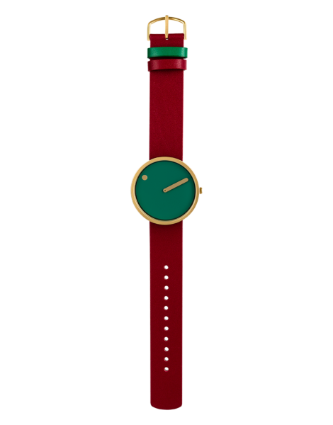PICTO 40 mm / Dusty Green dial / Ruby Red leather strap