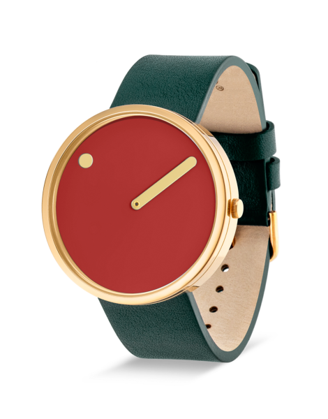 PICTO 40 mm / Cinnamon Red dial / Grass Green leather strap