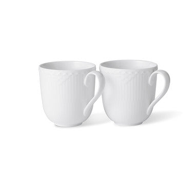 ROYAL COPENHAGEN WHITE FLUTED HALF LACE MUG S/2 12.5 OZ