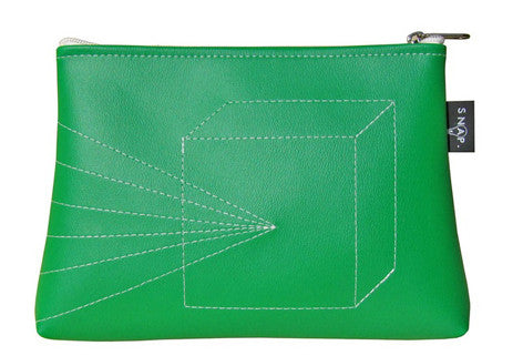 SNAP DESIGN SOUND BOX MAKEUP BAG IN KELLY GREEN WITH WHITE