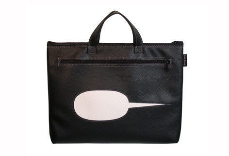 SNAP WORD BUBBLE LAPTOP BAG IN BLACK WITH PERFORATED WHITE